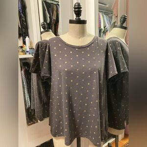 Sundry/Anthropologie Charcoal Top with Gold Dot Accents, Size 3 (Large)